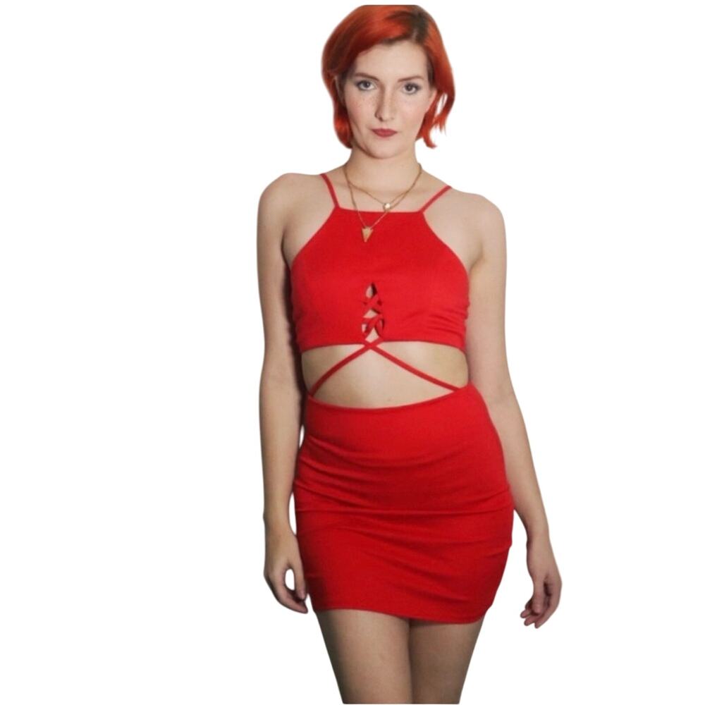 Stunning Bright Red Cut-Out Party Dress Papaya Size Small Clubwear Cruise Sexy